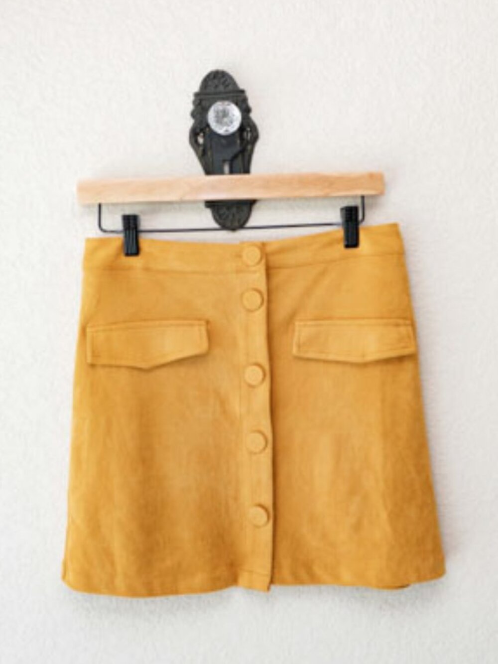 Flying Tomato Mustard Yellow Faux Suede Mini Skirt Button Front Womens Medium